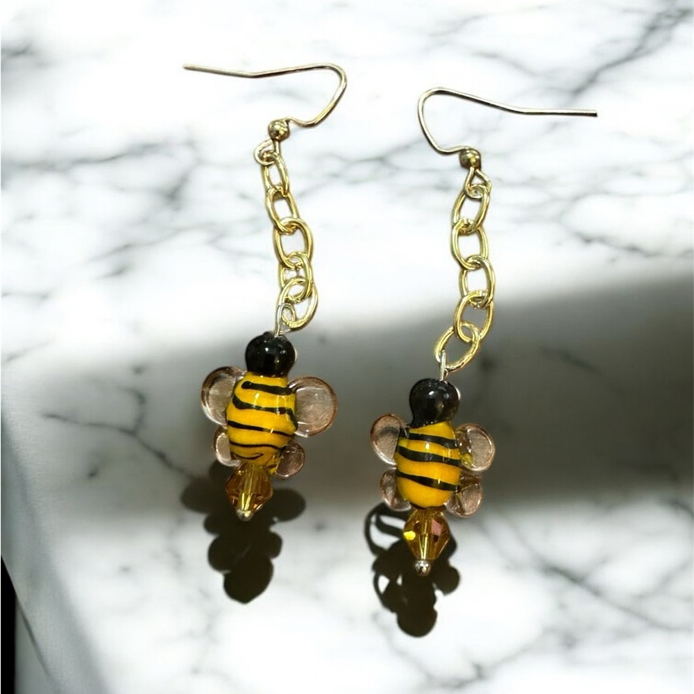 Gold Bee Earrings - Picture 2 of 2